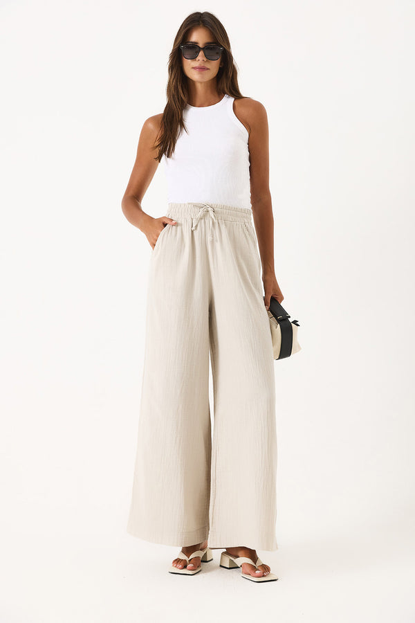 Gigi Yüksek Bel Wide Leg Müslin Pantolon - TAŞ