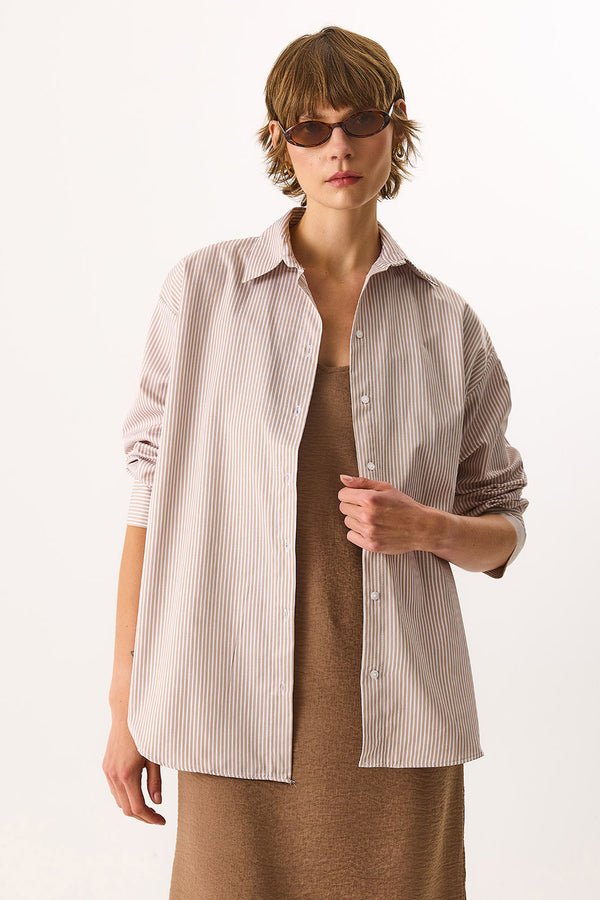 Rose Regular Fit Çizgili Gömlek - TAŞ ÇİZGİLİ