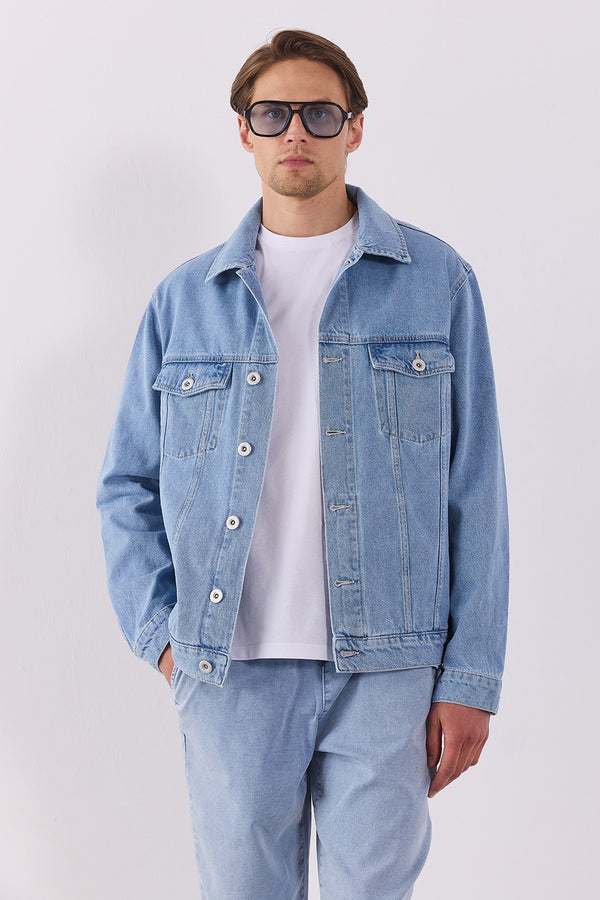 Mark Sky Blue Oversize Geniş Kesim Jean Ceket - SKY BLUE