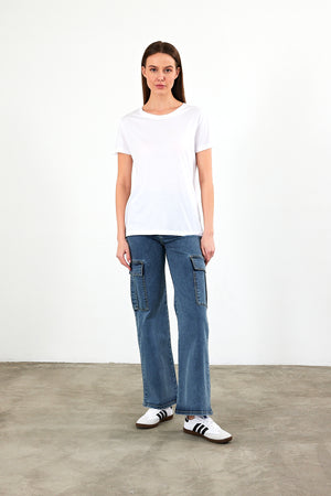 Boyfriend Bisiklet Yaka Regular Fit Modal Tişört(TENCEL)(TM) - BEYAZ