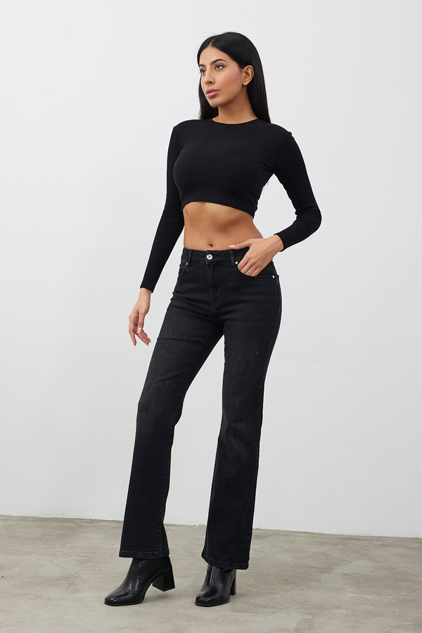Emilie Black Bootcut Jean Pantolon - BLACK