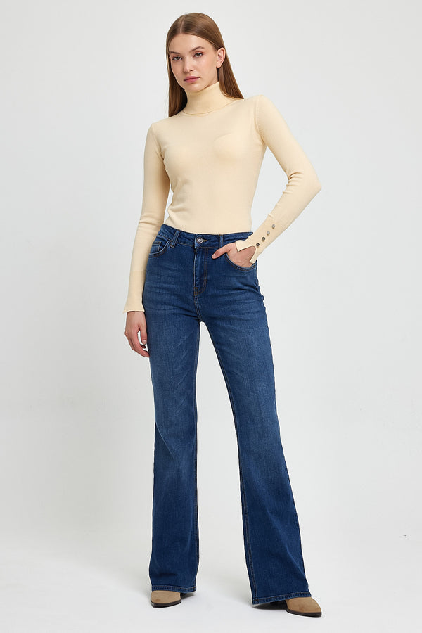 Jenny Dirty Dark Blue Yüksek Bel Flare Jean Pantolon - DIRTY DARK BLUE
