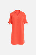 Kadın Marissa Nar Çiçeği Önü Düğmeli Kısa Kollu Keten Elbise