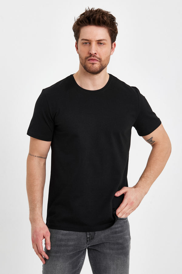 Ken Bisiklet Yaka Regular Fit Basic Tişört - SİYAH