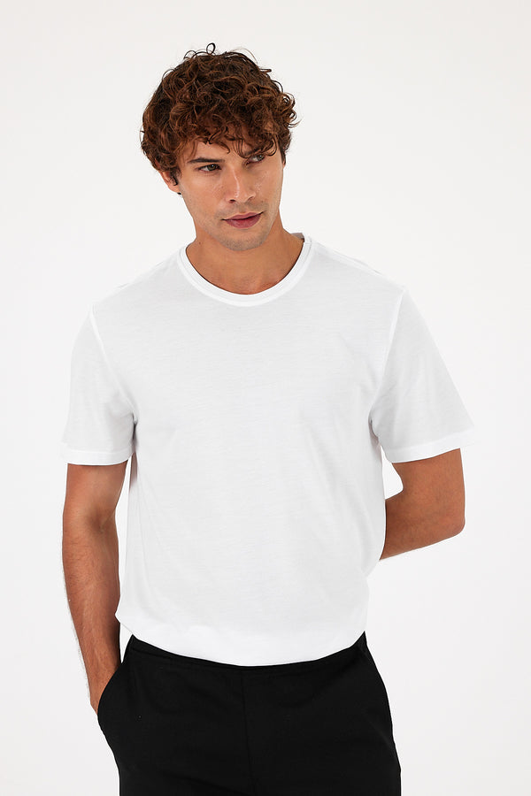 Ken Bisiklet Yaka Regular Fit Basic Tişört - BEYAZ