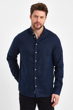 Nicolas Regular Fit Keten Gömlek - LACİVERT