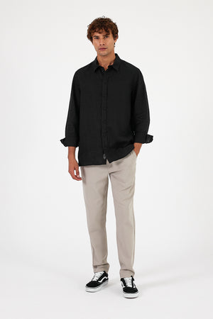 Nicolas Regular Fit Keten Gömlek - SİYAH
