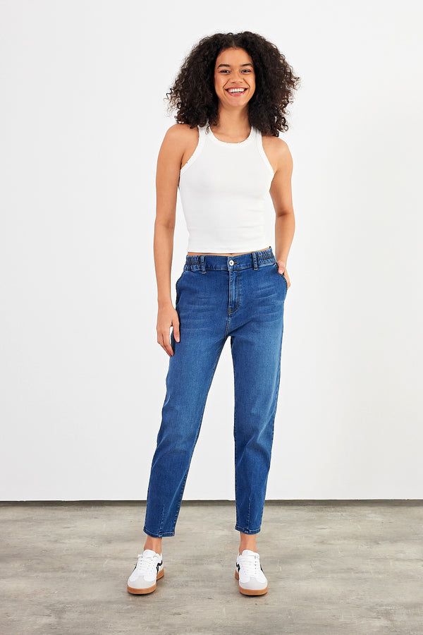 Norah Dark Blue Beli Lastikli Jean Pantolon - DARK BLUE 1Y2311802DB-251