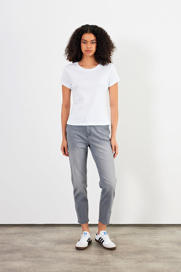 Rachel Bisiklet Yaka Slim Fit Basic Tişört - BEYAZ