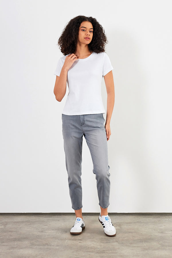 Rachel Bisiklet Yaka Slim Fit Basic Tişört - BEYAZ