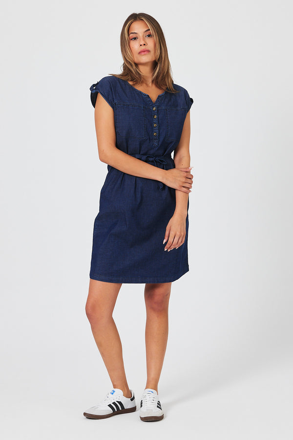 Riva Dark Blue Önü Düğmeli Regular Fit Jean Elbise - DARK BLUE