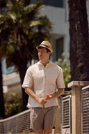 Erkek Alex Beli Lastikli Şort %100 Keten - Haki