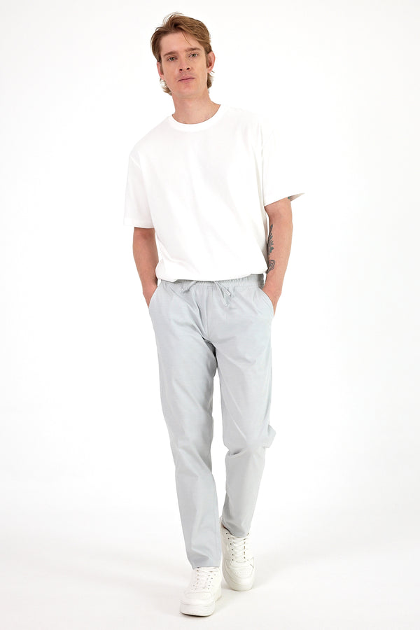 Alfred Beli Lastikli Çizgili Summer Gabardin Pantolon - BUZ GRİ