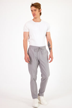 Erkek Alfred Beli Lastikli Çizgili Summer Gabardin Pantolon - Füme