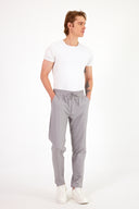 Erkek Alfred Beli Lastikli Çizgili Summer Gabardin Pantolon - Füme