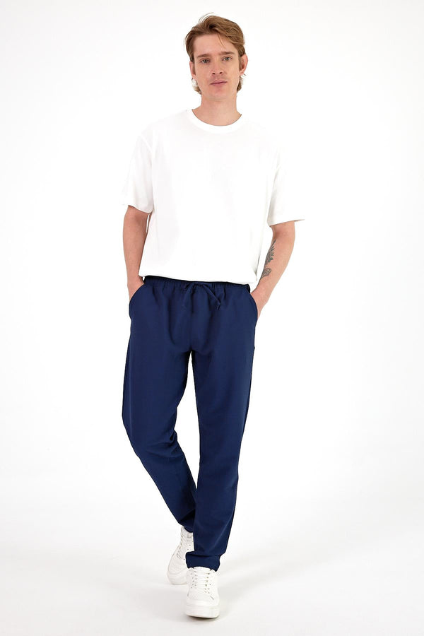 Erkek Alfred Navy Beli Lastikli Slim Straight Gofre Pantolon - 1K2511508G-196