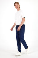 Erkek Alfred Beli Lastikli Slim Straight Gofre Pantolon - Navy