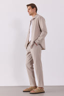 Erkek Alfred Beli Lastikli Slim Straight Gofre Pantolon - Bej