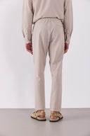 Erkek Alfred Beli Lastikli Slim Straight Gofre Pantolon - Bej