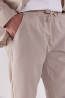 Erkek Alfred Beli Lastikli Slim Straight Gofre Pantolon - Bej