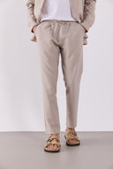 Erkek Alfred Beli Lastikli Slim Straight Gofre Pantolon - Bej