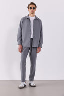 Erkek Alfred Beli Lastikli Slim Straight Gofre Pantolon - Gri