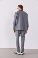 Erkek Alfred Beli Lastikli Slim Straight Gofre Pantolon - Gri