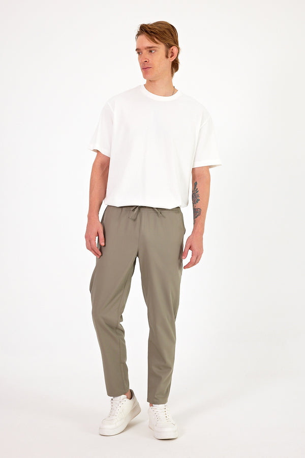 Erkek Alfred Beli Lastikli Summer Gabardin Pantolon - Haki