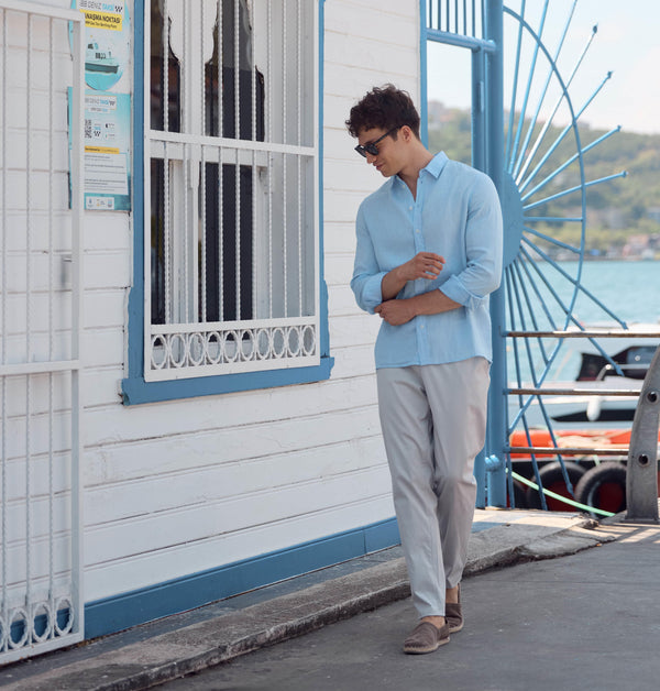 Erkek Alfred Beli Lastikli Summer Gabardin Pantolon - Taş