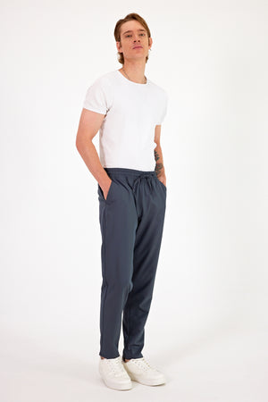 Erkek Alfred Beli Lastikli Summer Gabardin Pantolon - Füme