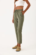 Kadın Alian Beli Lastikli Armürlü Beach Pantolon - Haki