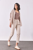 Kadın Alian Beli Lastikli Beach Pantolon - Bej