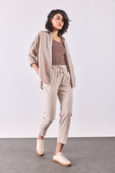 Kadın Alian Beli Lastikli Beach Pantolon - Bej