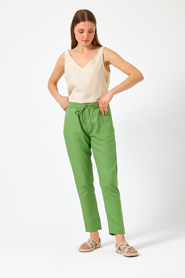 Kadın Alian Yeşil Beli Lastikli Beach Pantolon (Lyocell)