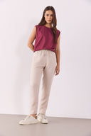 Kadın Alian Beli Lastikli Beach Pantolon %100 Lyocell (Tencel™) - Taş