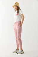 Kadın Alian Beli Lastikli Çizgili Gabardin Pantolon - Kırmızı Çizgili