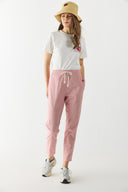 Kadın Alian Beli Lastikli Çizgili Gabardin Pantolon - Kırmızı Çizgili