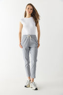 Kadın Alian Beli Lastikli Çizgili Gabardin Pantolon - Lacivert Çizgili