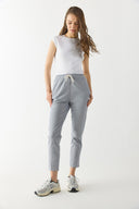 Kadın Alian Beli Lastikli Çizgili Gabardin Pantolon - Lacivert Çizgili