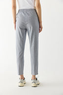 Kadın Alian Beli Lastikli Çizgili Gabardin Pantolon - Lacivert Çizgili