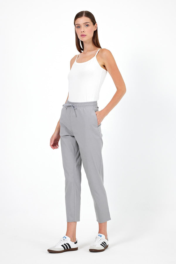 Kadın Alian Beli Lastikli Mavi Çizgili Summer Gabardin Pantolon