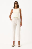 Kadın Alian Beli Lastikli Gofre Çizgili Beach Pantolon - Taş Çizgili
