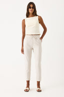 Kadın Alian Beli Lastikli Gofre Çizgili Beach Pantolon - Taş Çizgili
