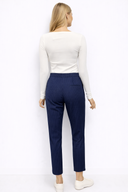 Alian Beli Lastikli Kalın Çizgili Dokulu Pantolon-Lacivert Çizgili