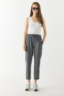 Kadın Alian Beli Lastikli Kalın Çizgili Gofre Pantolon - Gri Çizgili