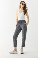 Kadın Alian Beli Lastikli Kalın Çizgili Gofre Pantolon - Gri Çizgili