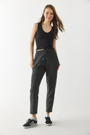 Kadın Alian Beli Lastikli Kalın Çizgili Gofre Pantolon - Siyah Çizgili