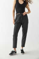 Kadın Alian Beli Lastikli Kalın Çizgili Gofre Pantolon - Siyah Çizgili