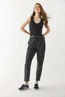 Kadın Alian Beli Lastikli Kalın Çizgili Gofre Pantolon - Siyah Çizgili