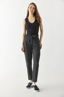 Kadın Alian Beli Lastikli Kalın Çizgili Gofre Pantolon - Siyah Çizgili